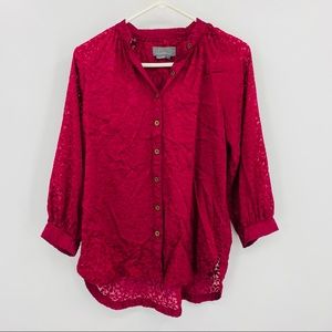 Anthropologie Dark Pink Velvet Blouse XS